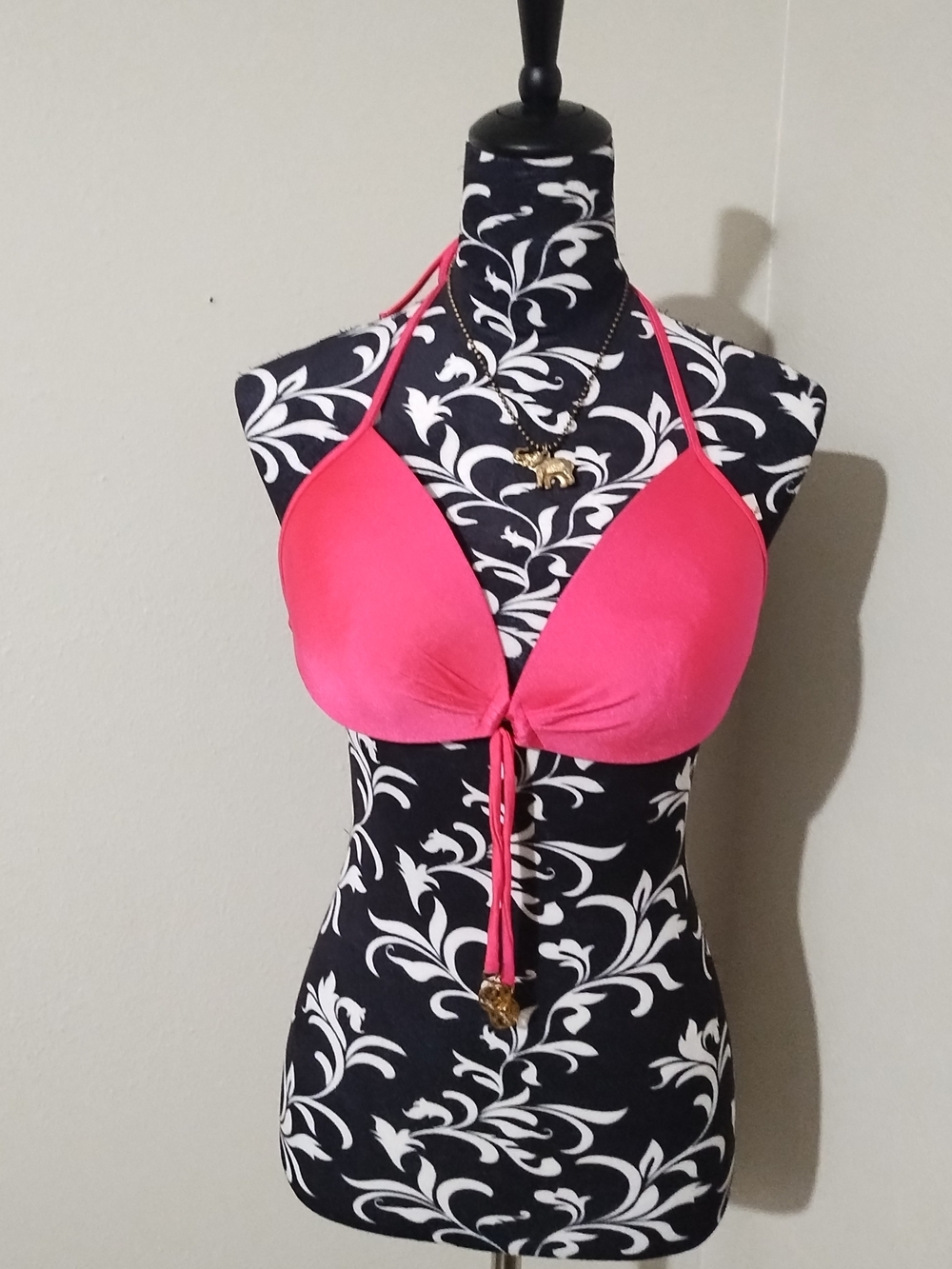 Luli Fama Hot Pink Halter Tie-Front Bikini Top